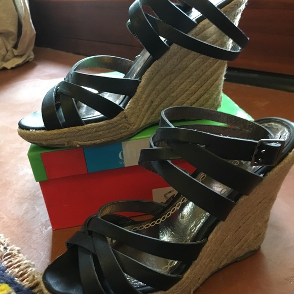 Charles David RUM Leather Espadrille Wedge Heels - Picture 6 of 8